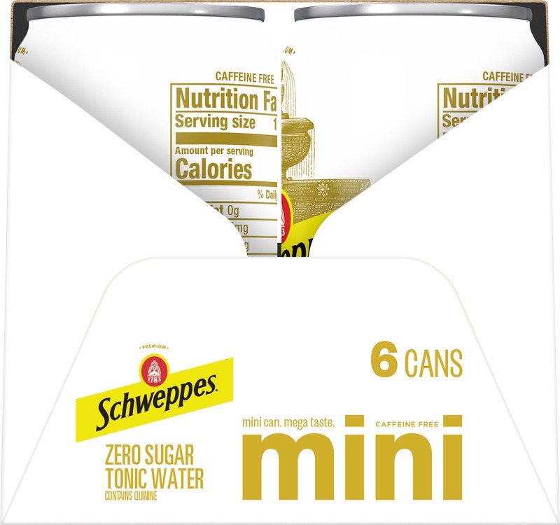 slide 3 of 5, Schweppes Zero Sugar Tonic Water, 7.5 fl oz mini cans, 6 pack, 6 count