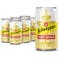 Schweppes Zero Sugar Tonic Water, 7.5 fl oz mini cans, 6 pack