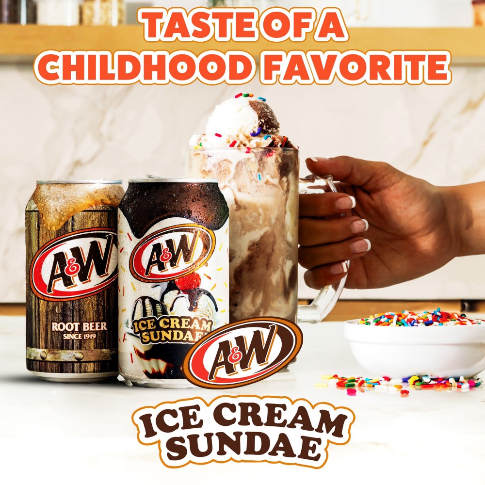 slide 6 of 6, A&W Ice Cream Sundae Soda, 7.5 fl oz mini cans, 10 pack, 10 ct
