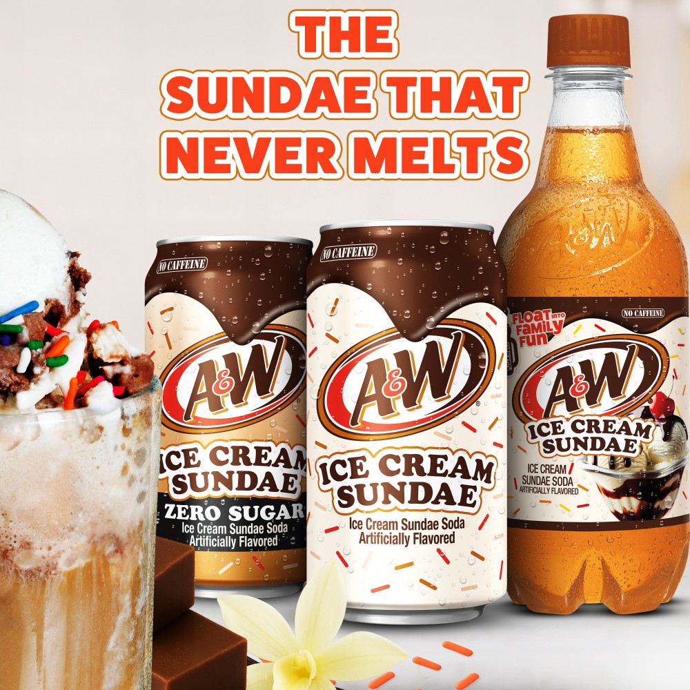 slide 4 of 6, A&W Ice Cream Sundae Soda, 7.5 fl oz mini cans, 10 pack, 10 ct