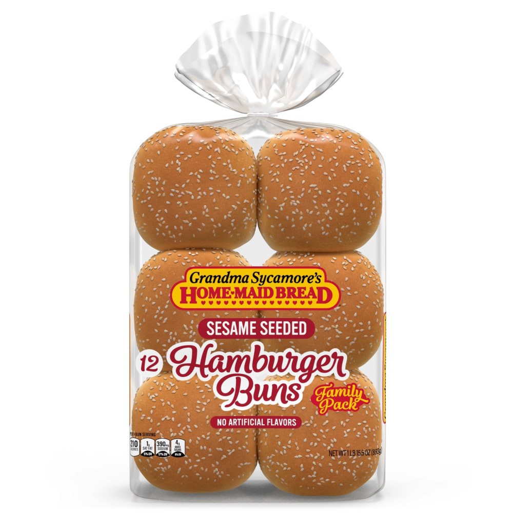 slide 5 of 5, Grandma Sycamore's Home-Maid Bread Grandma Sycamore's Sesame Seeded (Club Pack) Hamburger Buns, 12 count, 31.5 oz, 12 ct