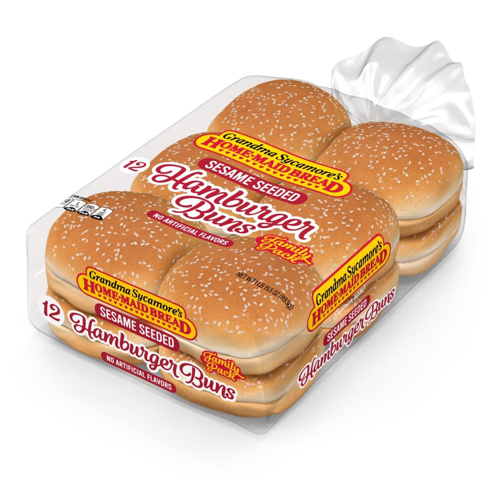 slide 3 of 5, Grandma Sycamore's Home-Maid Bread Grandma Sycamore's Sesame Seeded (Club Pack) Hamburger Buns, 12 count, 31.5 oz, 12 ct
