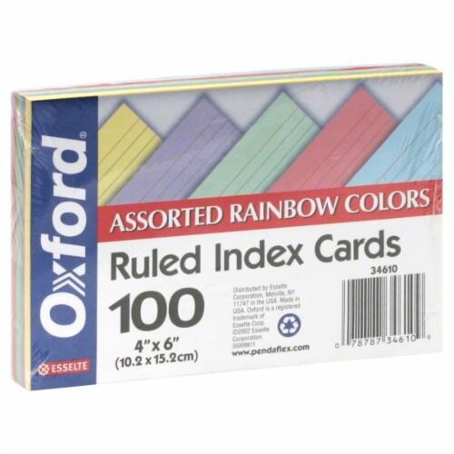 slide 1 of 1, Oxford Rainbow Colored Ruled Index Cards - 100 Pk, 4 in x 6 in