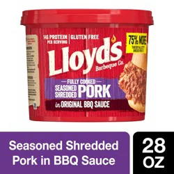 LLOYD's Shredded Pulled Pork in Barbecue Sauce, Fully Cooked 28 oz, Plastic tub, NT WT 28oz (1.75 LB) 794g