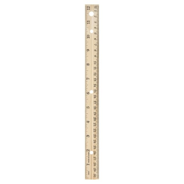 slide 1 of 1, 12" Metric And Inch Ruler With Ring Binder Holes Wood, 12 in
