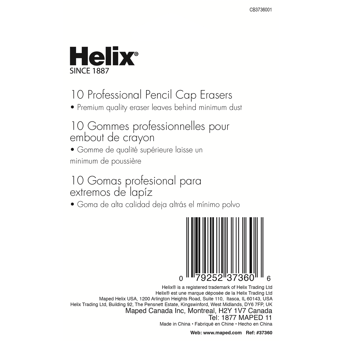 slide 2 of 2, Helix White Professional Pencil Cap Erasers, 10 ct