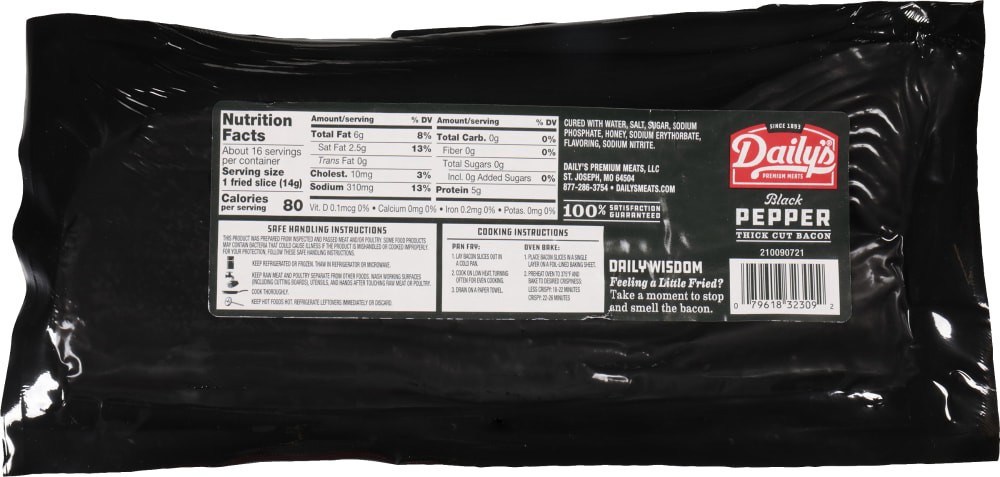 slide 2 of 2, Daily's Hardwood Smoked Peppered Thick Sliced Bacon, 24 oz