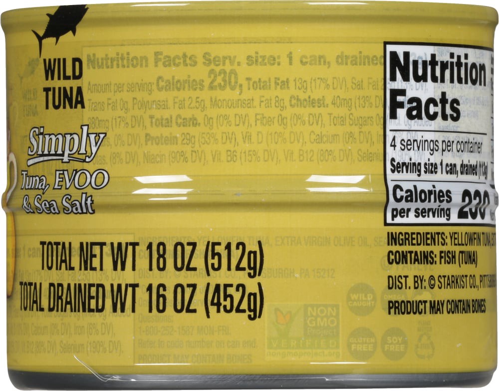 slide 4 of 5, StarKist EVOO Solid Yellowfin Tuna in Extra Virgin Olive Oil 4 Pack 4 - 4.5 oz Cans, 4 ct