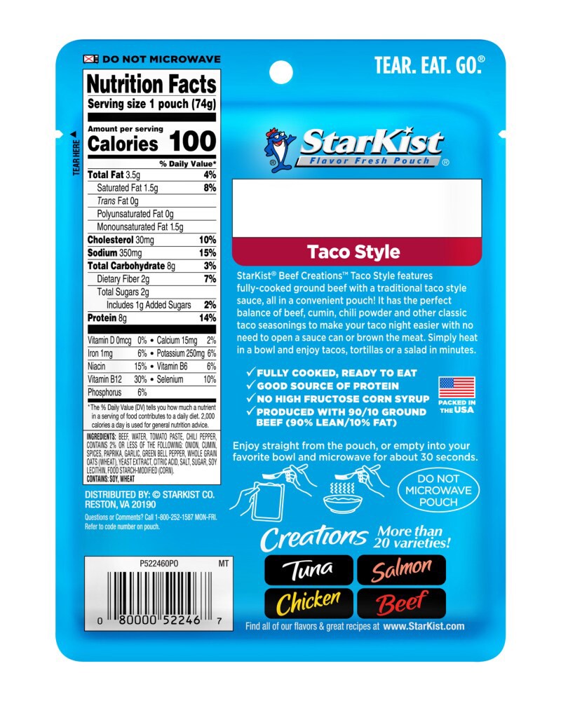 slide 4 of 6, Starkist Beef Creations Taco Style Pouch, 2.6 oz