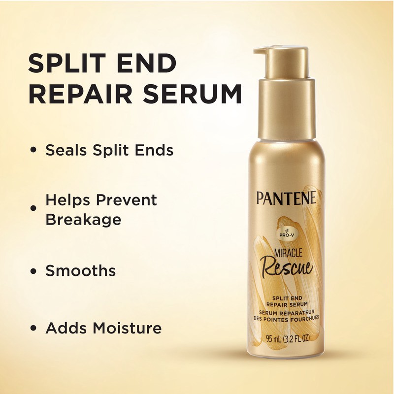 slide 4 of 4, Pantene Hair Serum, Split Ends Hair Treatment, for Frizzy and Damaged Hair No scent, 3.2 fl oz