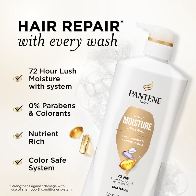slide 2 of 4, Pantene Daily Moisture Renewal 72 HR Lush Moisture Shampoo 23.6oz, 23.60 fl oz