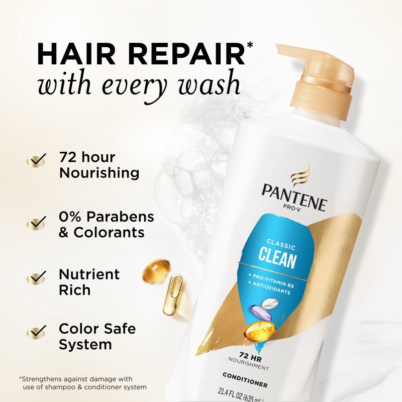 slide 4 of 4, PANTENE PRO-V Classic Clean Conditioner, 21.4oz, 21.40 fl oz