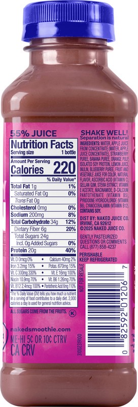 slide 4 of 5, Naked Juice Double Berry Protein 15.2oz, 15.2 fl oz
