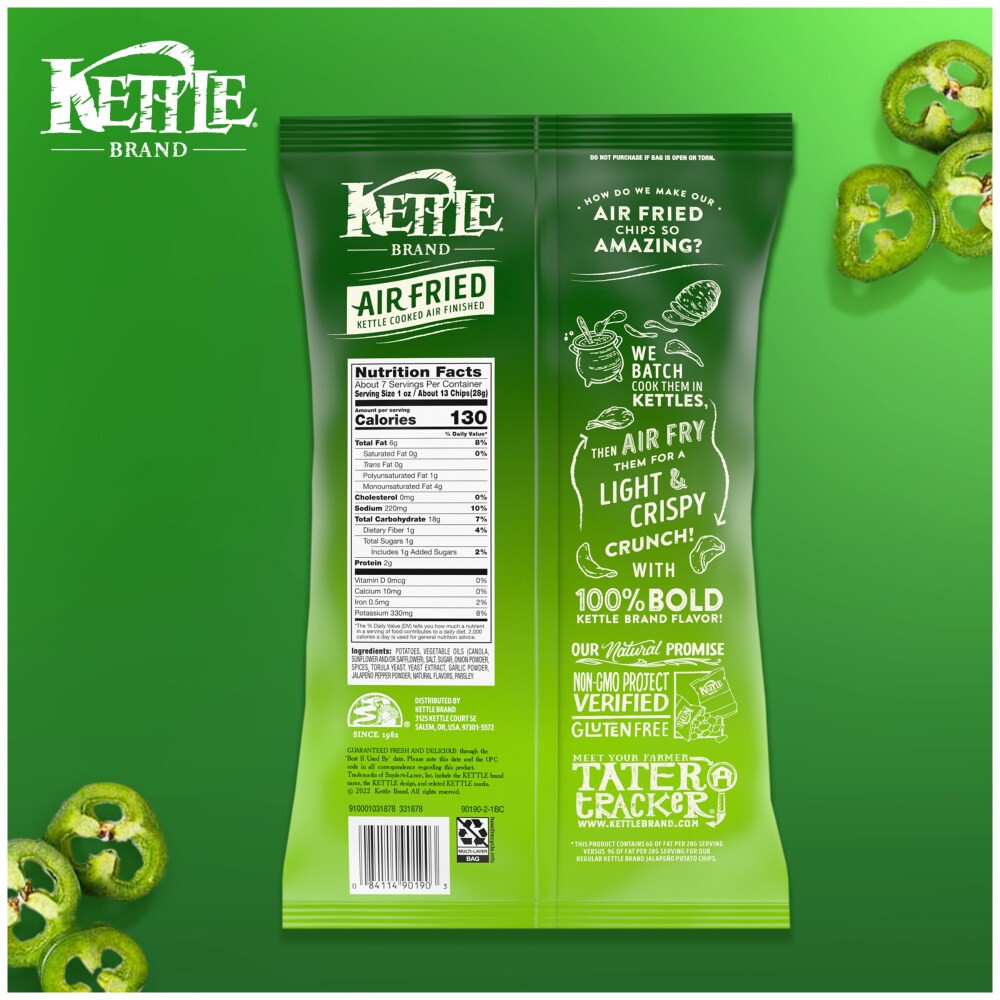 slide 3 of 6, Kettle Brand Air Fried Jalapeno Kettle Potato Chips, 6.5 oz
