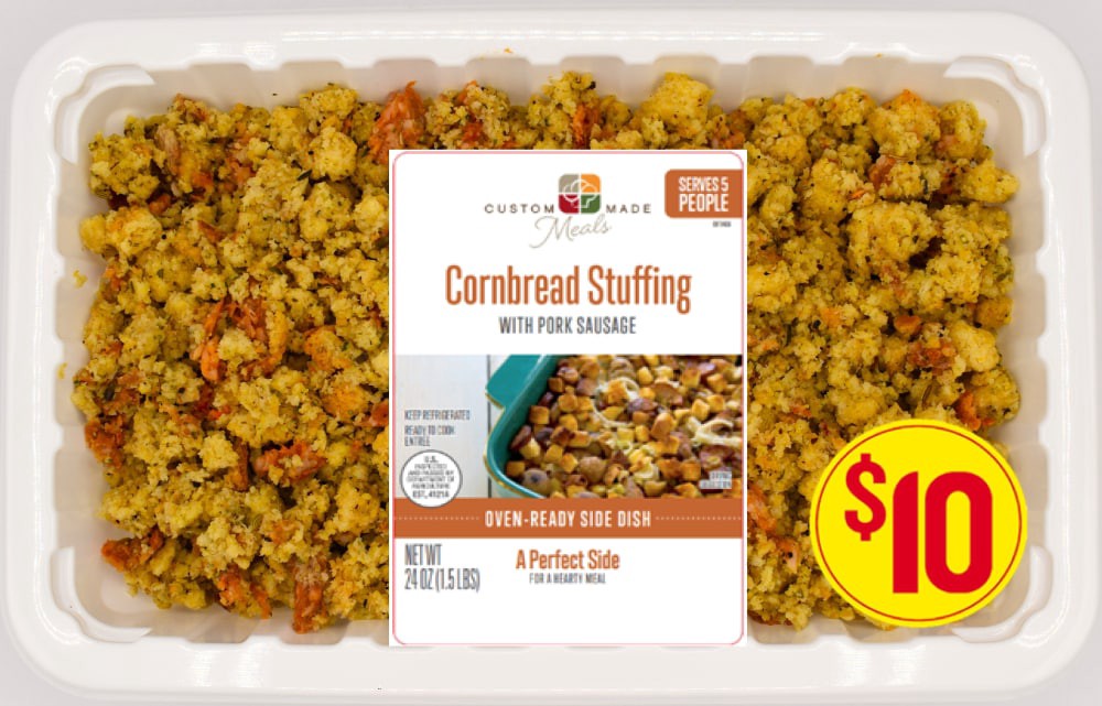 slide 1 of 1, Custom Made Meals Traditional Sausage Cornbread Stuffing, 24 oz, 24 oz