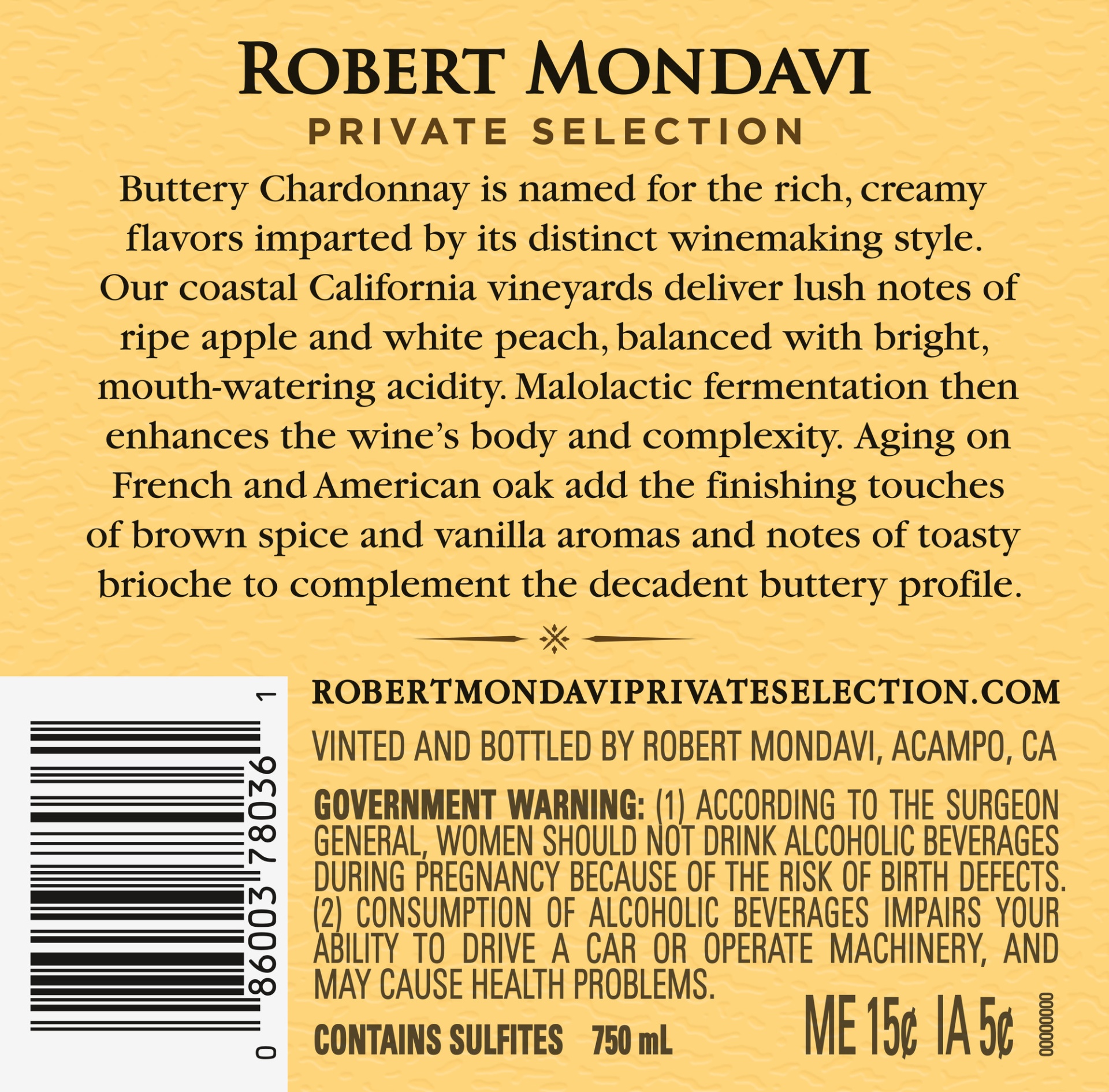 slide 3 of 3, Robert Mondavi Private Selection Buttery Chardonnay White Wine, 750 ml