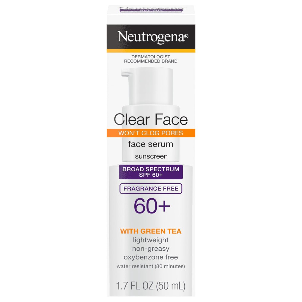 slide 2 of 3, Neutrogena Clear Face Serum Sunscreen with Green Tea Broad Spectrum SPF 60+ Fragrance Free, 1.7 Fl. Oz, 1.7 fl oz