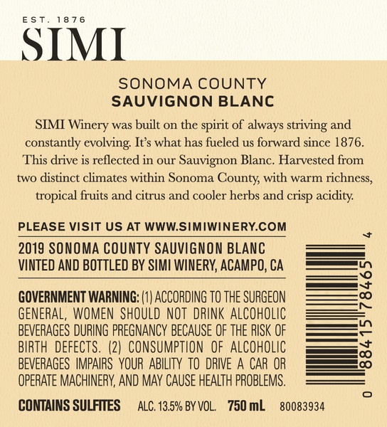 slide 3 of 3, SIMI Sonoma County Sauvignon Blanc White Wine, 750 ml