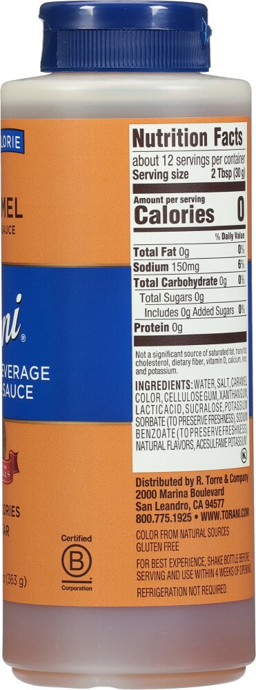 slide 3 of 3, Torani Beverage Sauce, Caramel Flavored, Zero Calorie, 12.8 oz