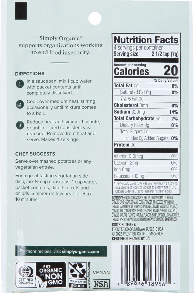 slide 2 of 2, Simply Organic Vegetarian Brown Gravy Seasoning Mix, 1 oz