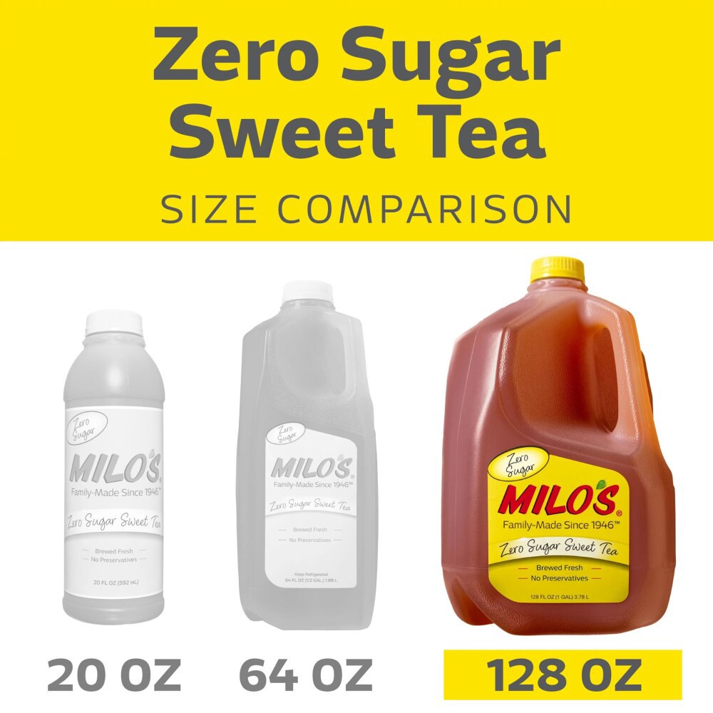 slide 3 of 6, Milo's Zero Sugar Sweet Tea, 128 fl oz