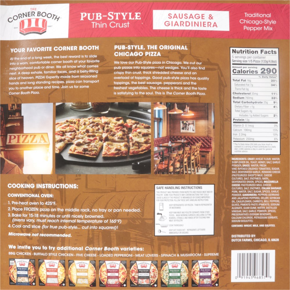 slide 3 of 3, The Corner Booth Premium Pub-Style Thin Crust Sausage & Giardiniera Pizza 23.50 oz, 23.5 oz