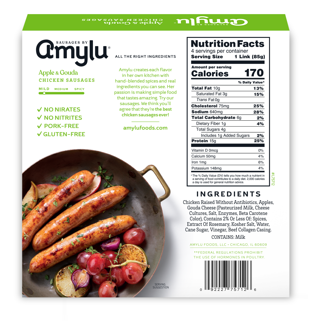 slide 2 of 4, Amylu Apple & Gouda Chicken Sausages, 12 oz