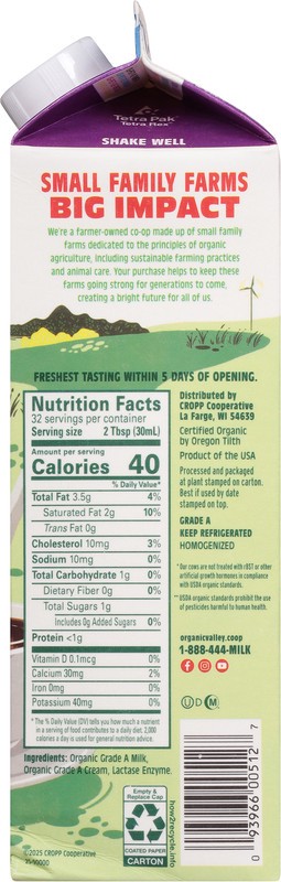 slide 5 of 5, Organic Valley Lactose Free Half & Half, 32 fl oz