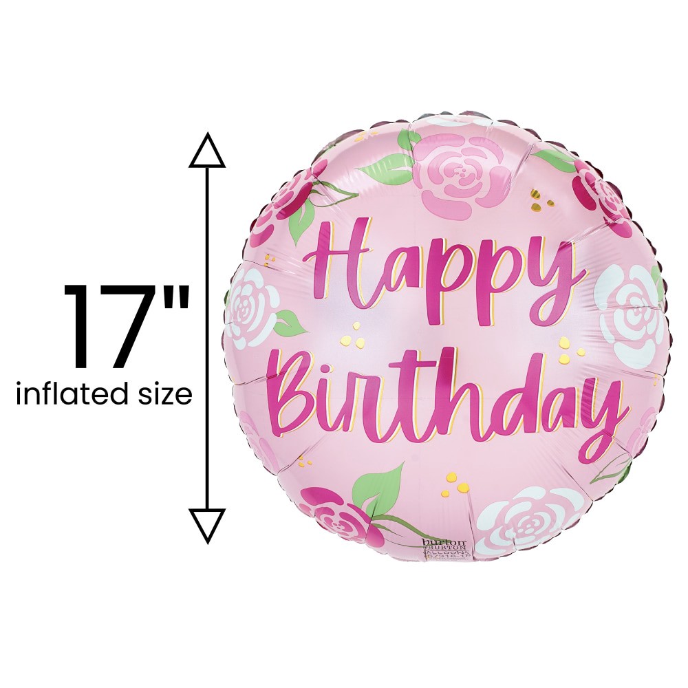 slide 3 of 4, Burton + Burton Happy Birthday Pink Roses Balloon, 1 ct