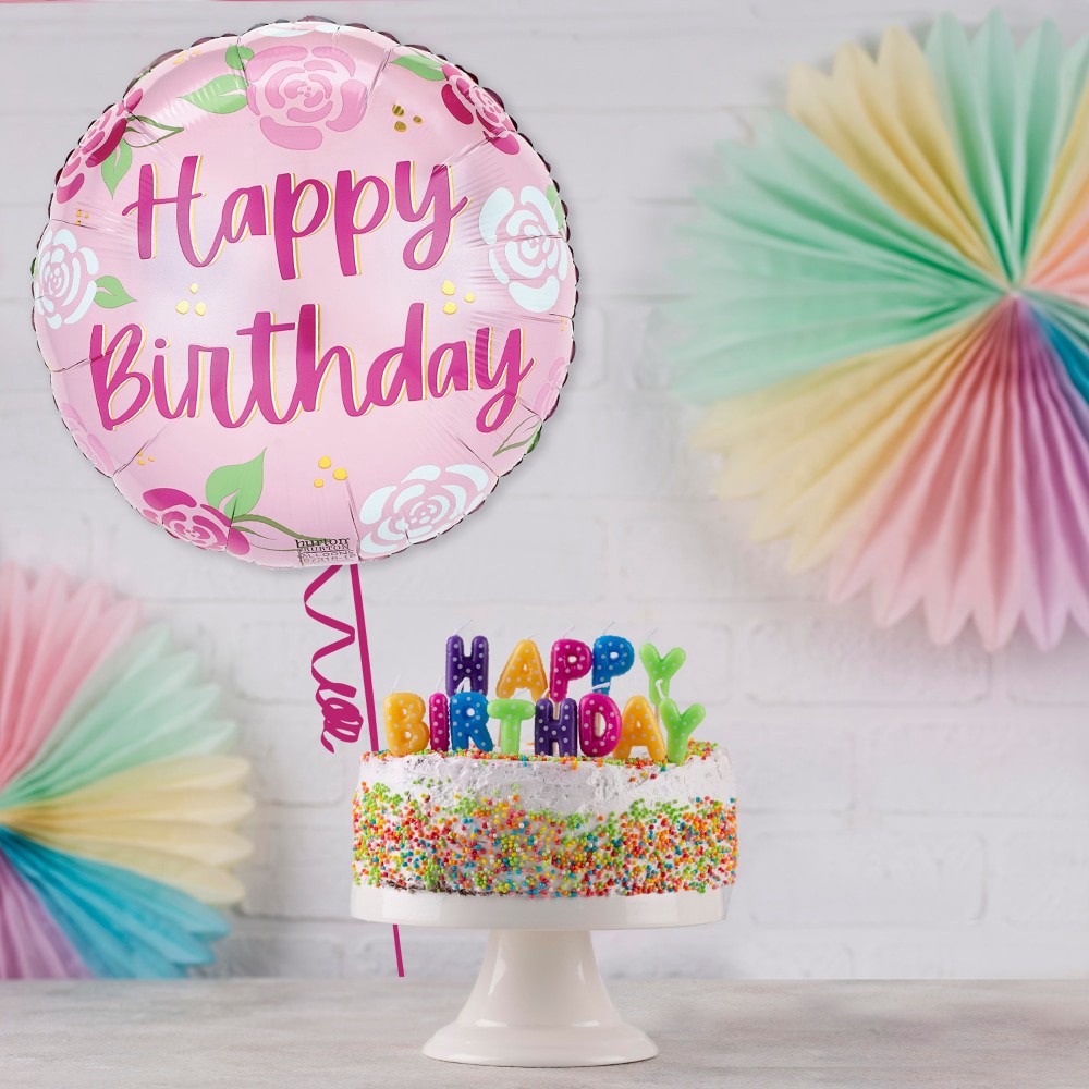 slide 4 of 4, Burton + Burton Happy Birthday Pink Roses Balloon, 1 ct