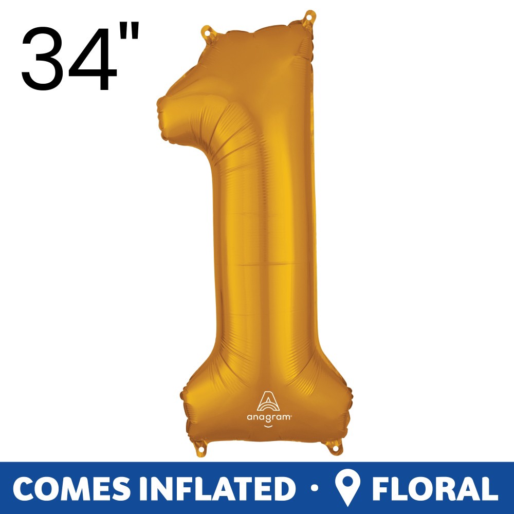 slide 5 of 5, Gold Number 1 Helium Filled Balloon - 34 Inches Big, 1 ct