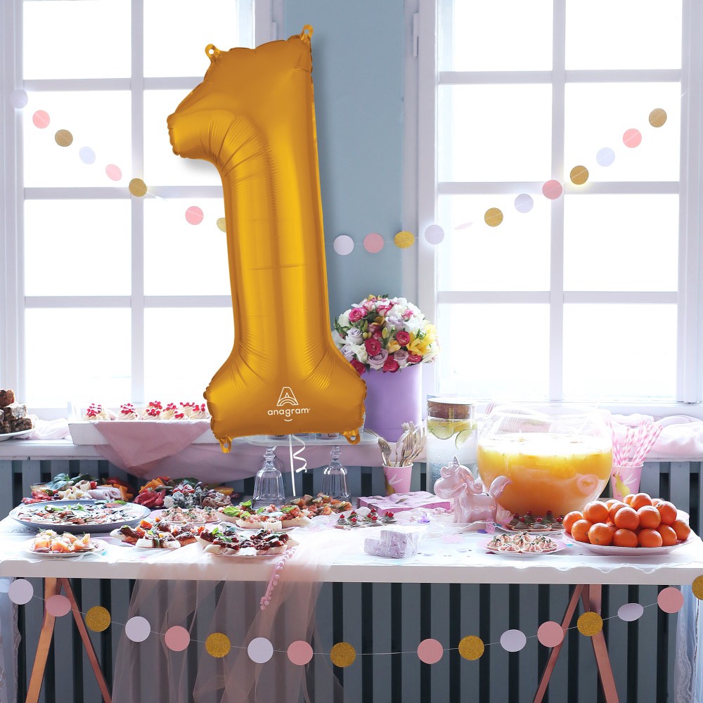 slide 2 of 5, Gold Number 1 Helium Filled Balloon - 34 Inches Big, 1 ct