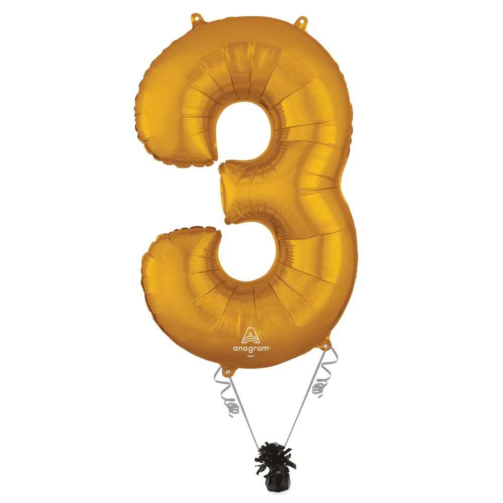 slide 3 of 5, Gold Number 3 Helium Filled Balloon - 34 Inches Big, 1 ct