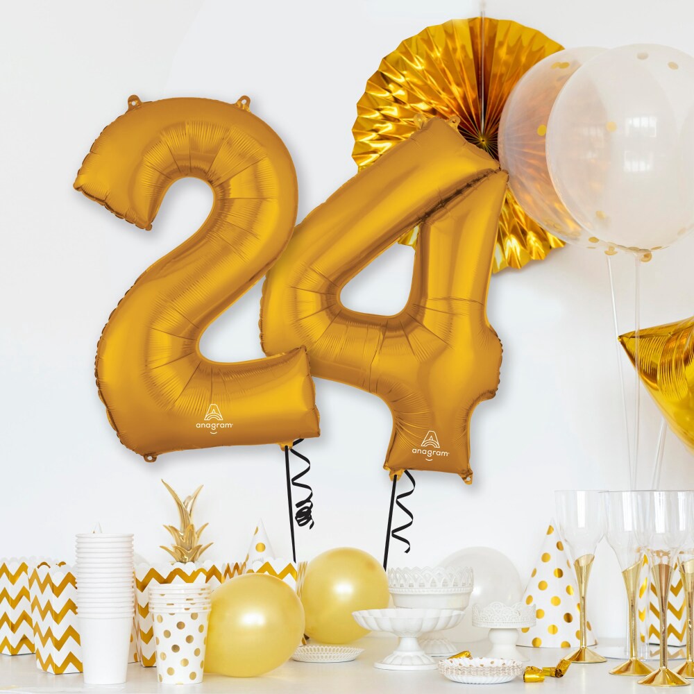 slide 2 of 5, Gold Number 3 Helium Filled Balloon - 34 Inches Big, 1 ct