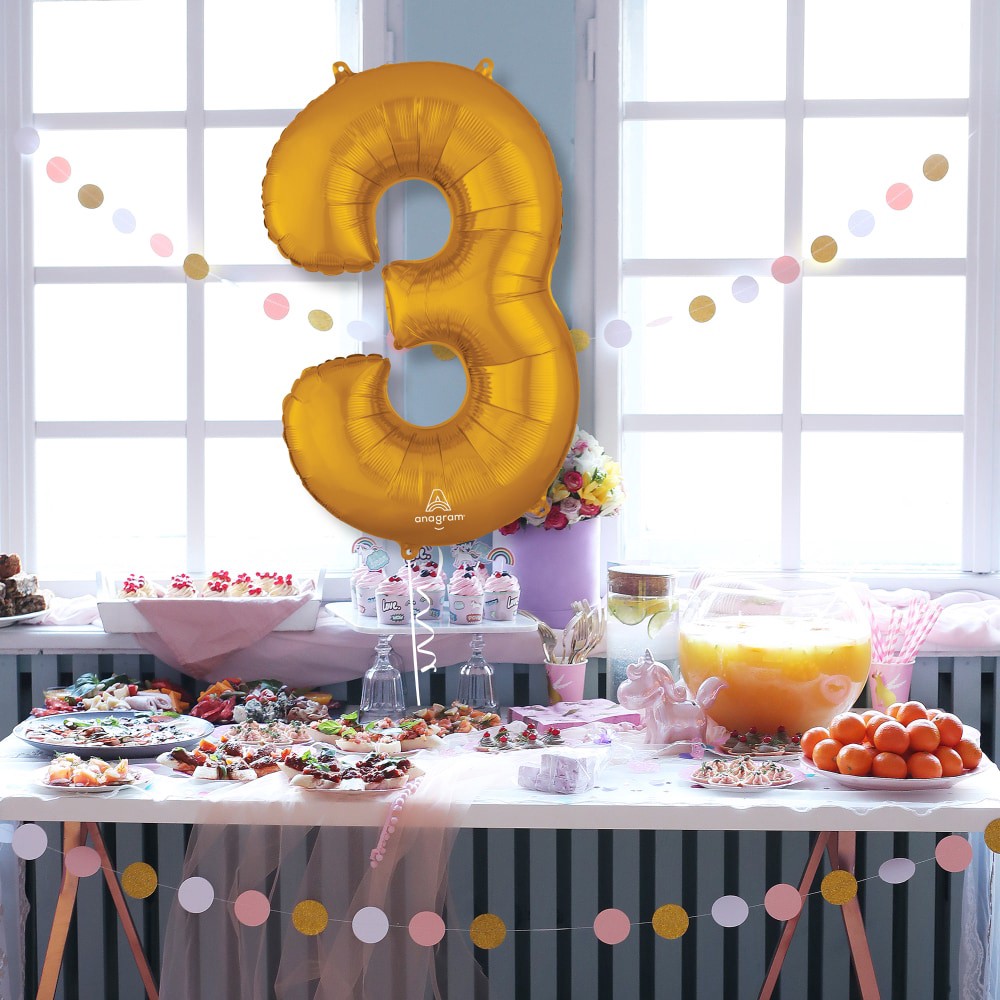 slide 2 of 5, Gold Number 3 Helium Filled Balloon - 34 Inches Big, 1 ct