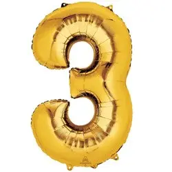 Gold Number 3 Helium Filled Balloon