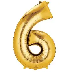 Gold Number 6 Helium Filled Balloon - 34 Inches Big