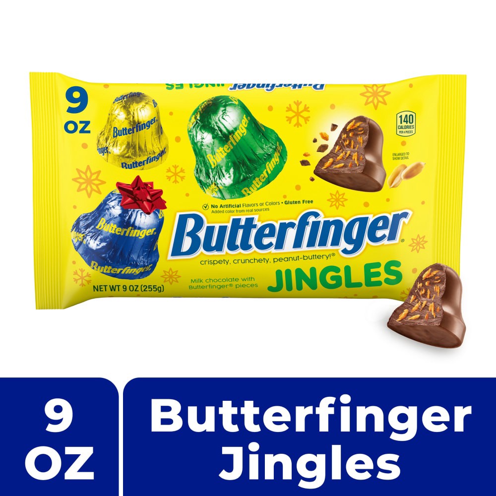 slide 1 of 1, Butterfinger Jingles Milk Chocolate with Peanut Butter Holiday Candy Bag Individually Wrapped, 9 oz, 9 oz