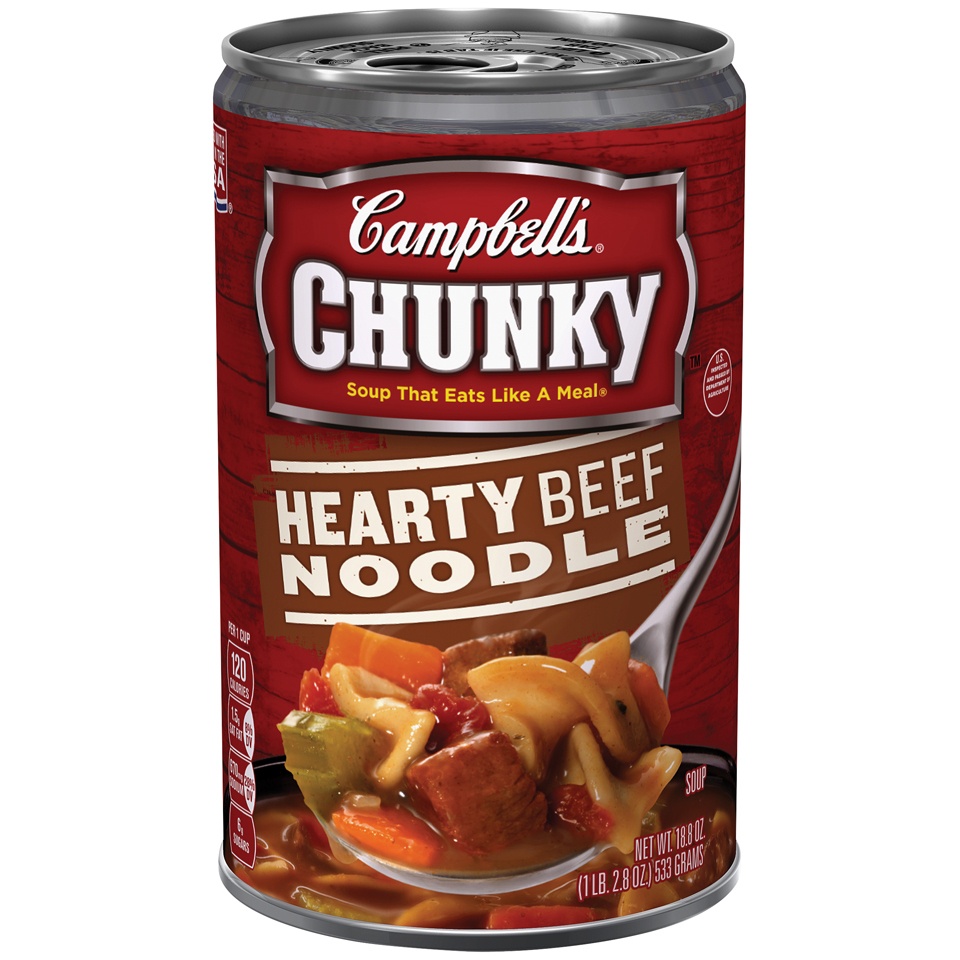 slide 1 of 2, Campbell's Chunky Hearty Beef Noodle Soup, 18.8 oz