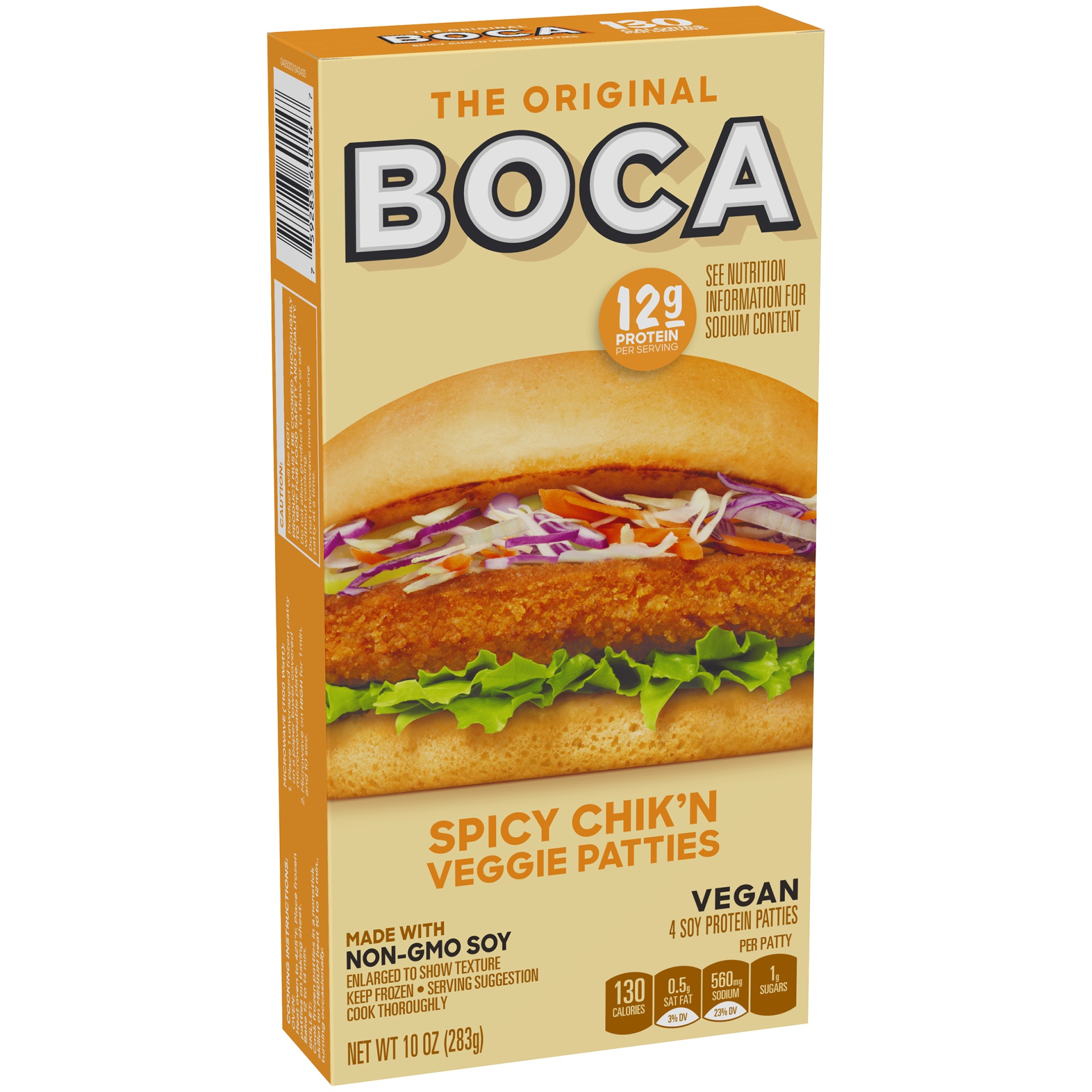 slide 2 of 6, BOCA Spicy Vegan Chicken Flavored Veggie Patties with Non-GMO Soy, 10 oz