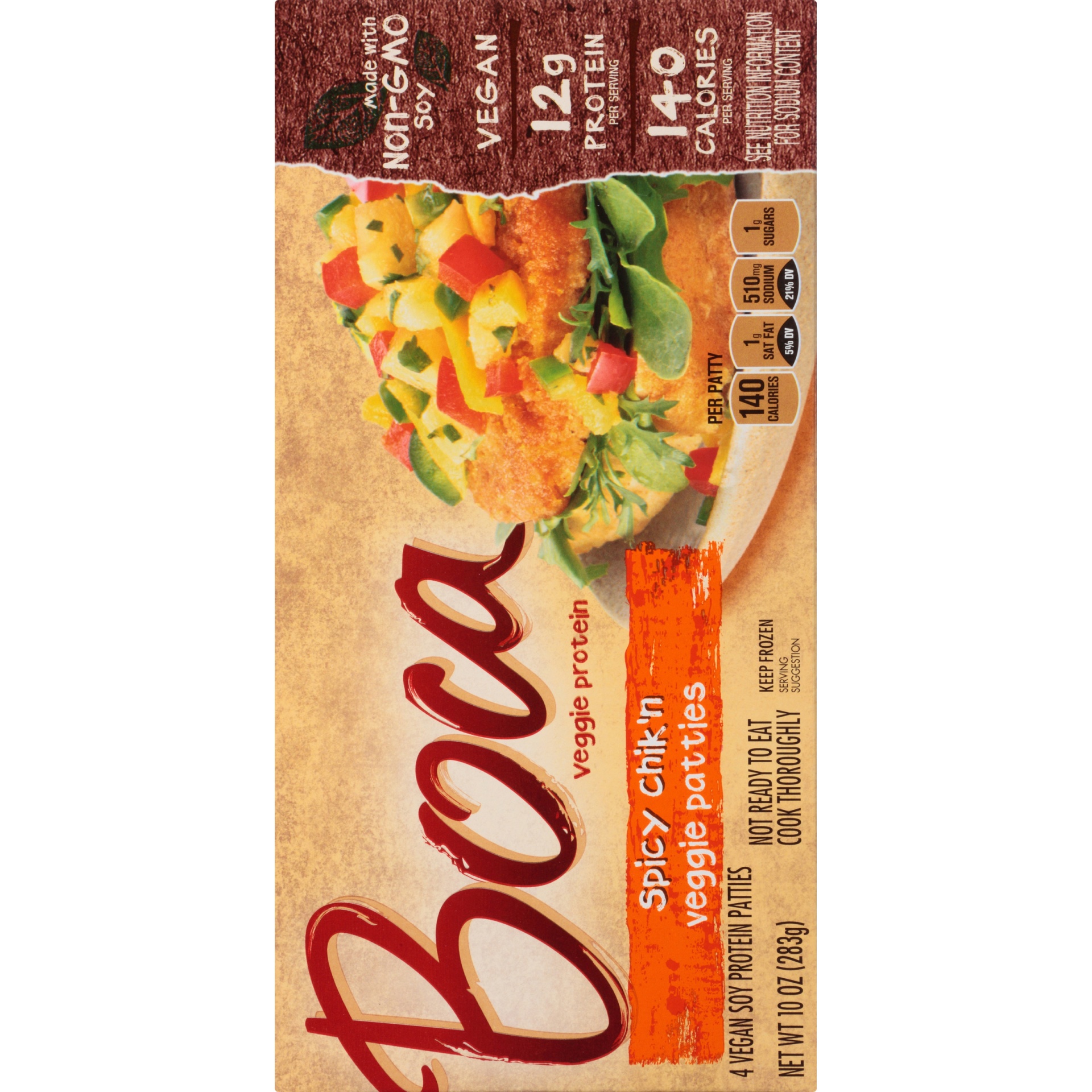 slide 4 of 6, BOCA Spicy Vegan Chicken Flavored Veggie Patties with Non-GMO Soy, 10 oz