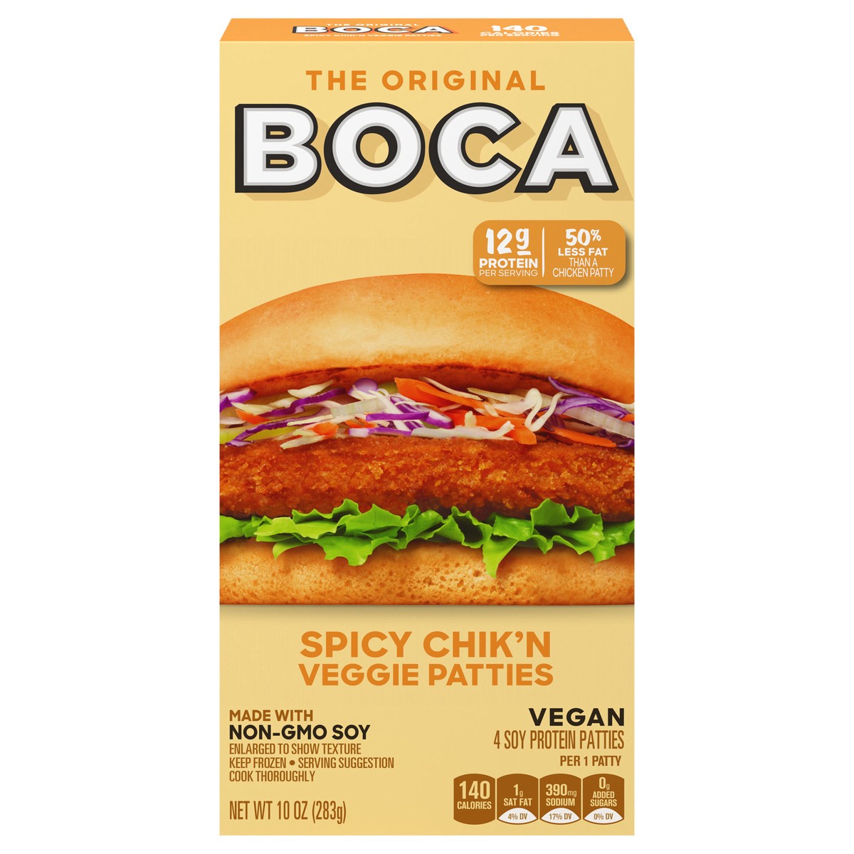 slide 1 of 5, BOCA Non-GMO Soy Spicy Chik’n Veggie Patties, 4 ct - 10.0 oz Box, 10 oz