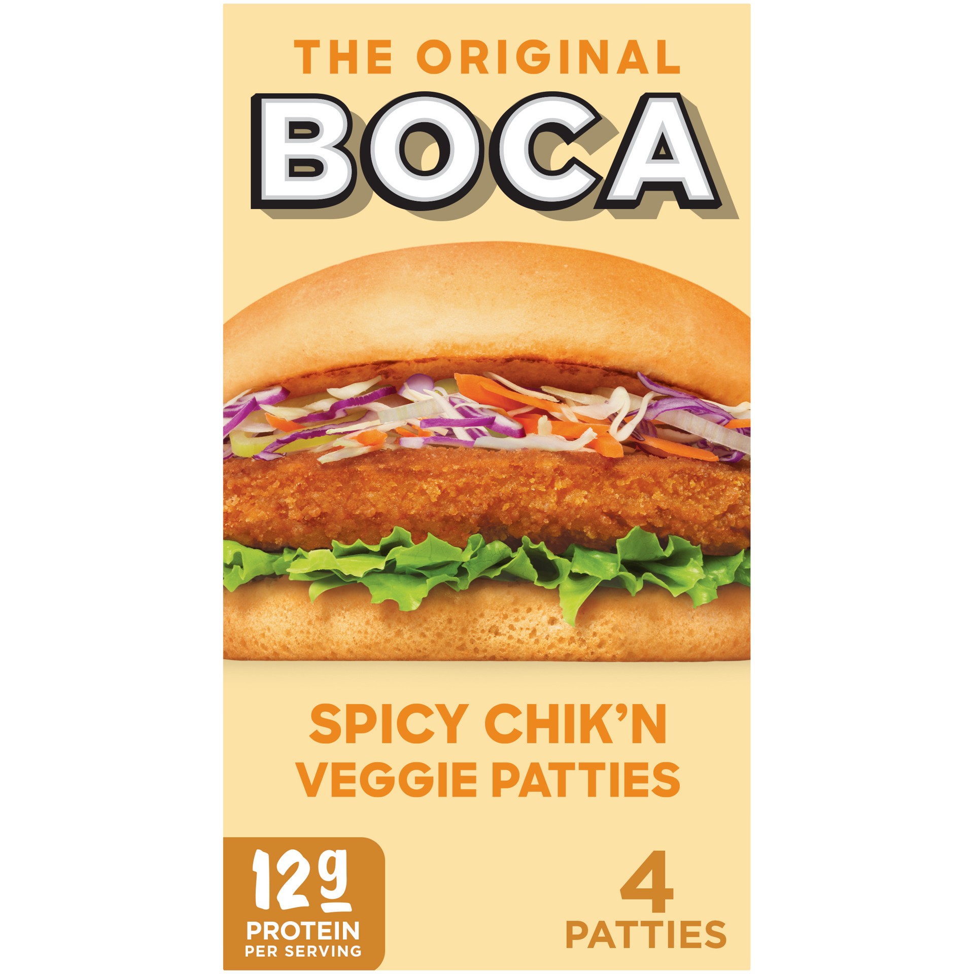 slide 1 of 5, BOCA Spicy Vegan Chik'n Veggie Patties with Non-GMO Soy, 4 ct Box, 10 oz