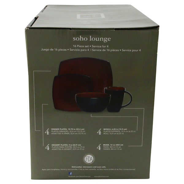 slide 4 of 21, Gibson Home SoHo Lounge Red Square Dinnerware, 16 ct