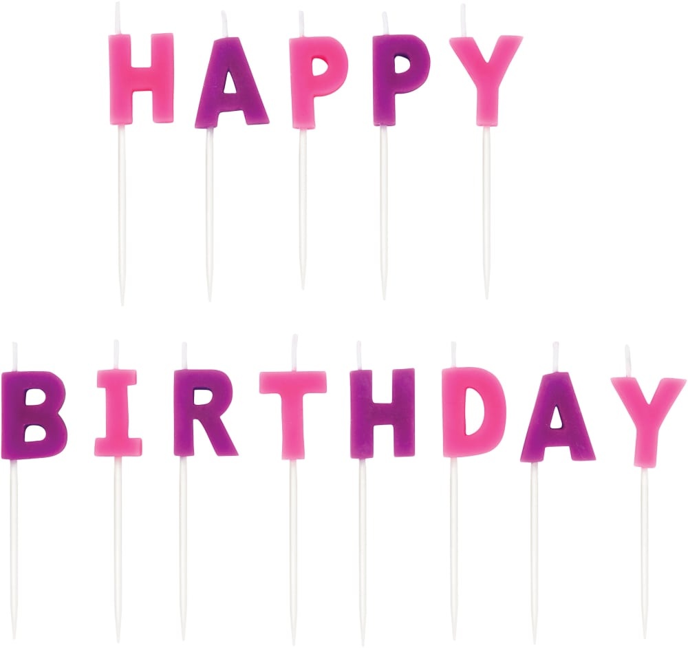 slide 1 of 1, Wilton Happy Birthday Candles - Pink/Purple, 13 ct