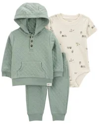 Carter's Baby 3-Piece Quilted Little Cardigan Set Green/Cream NB