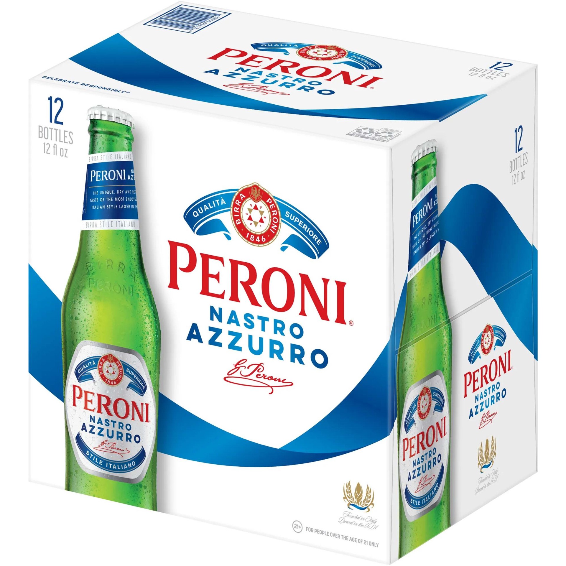 slide 3 of 3, Peroni Nastro Azzurro is an Italian lager beer with a crisp and refreshing taste and subtle citrus aroma. Light and clean like a pilsner beer, this import beer is a crisp and refreshing European lager with a delicate balance of bitterness and citrus., 12 ct; 11 oz