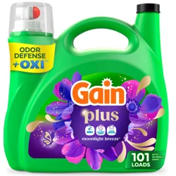 Gain Plus Liquid Laundry Detergent, Cleaner, Fresher, Now With Oxi, Moonlight Breeze Scent, 133 Fl Oz, 101 Loads