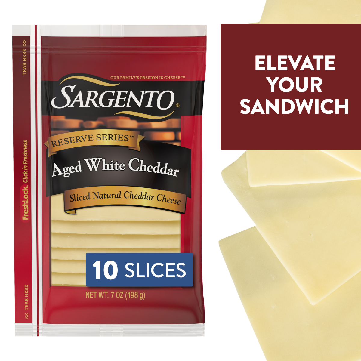 slide 1 of 8, Sargento Reserve Series Sliced Aged White Natural Cheddar Cheese, 7 oz., 10 slices, 7 oz