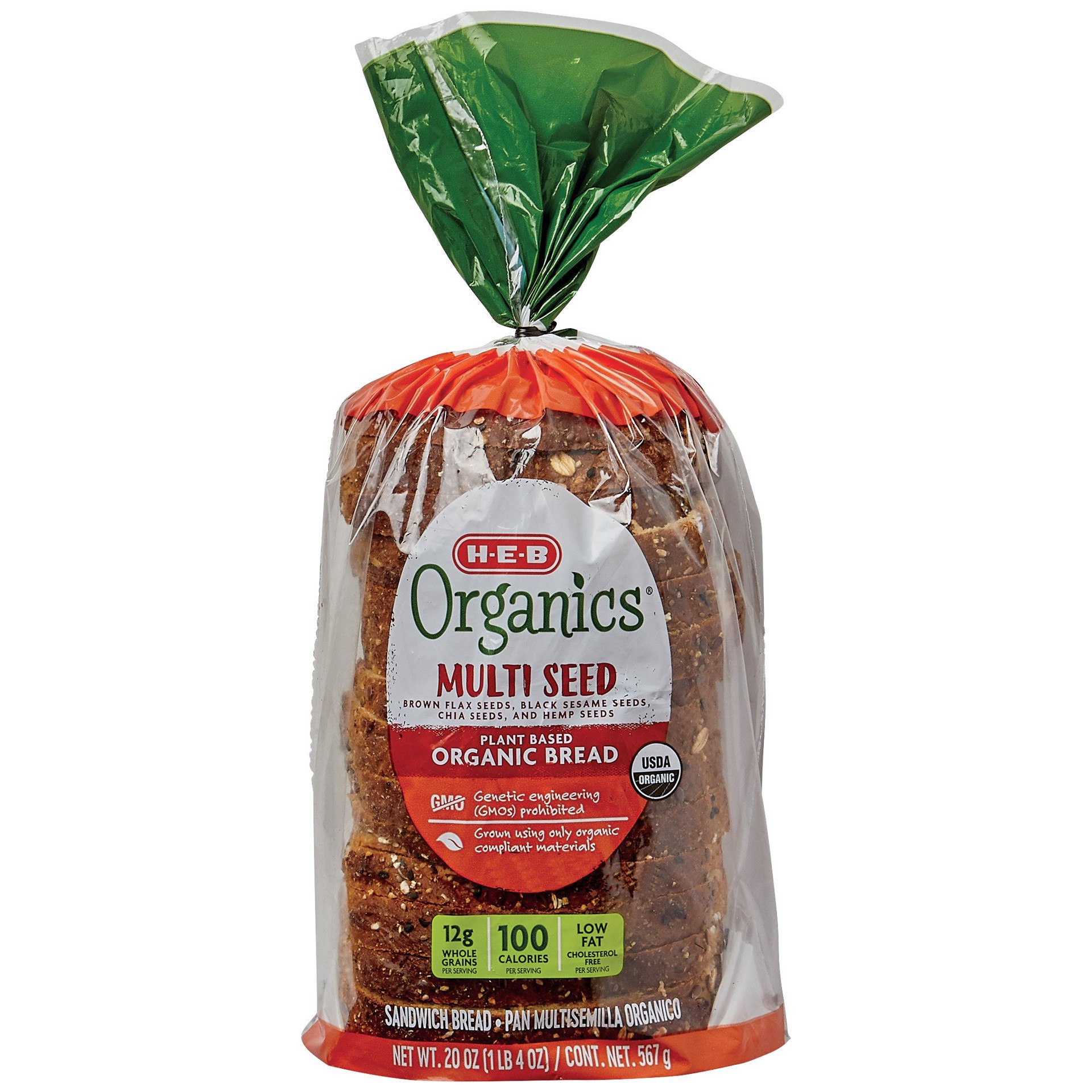slide 1 of 1, H-E-B Organics Plant-Based Multi-Seed Bread, 20 oz